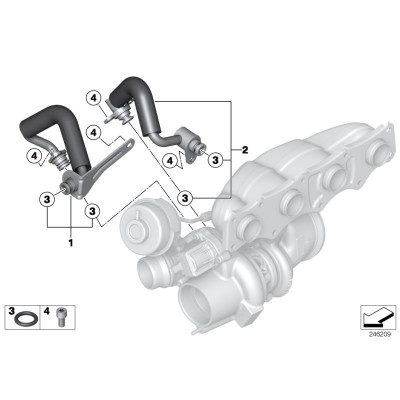 BMW 3-5 Seriya F30/F32/F36/F10 (2010-2016), Turbonun Su borusu N20-N26. China, 11538663516/11538663517