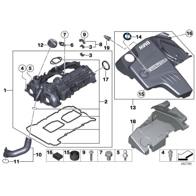 BMW 1-5 Seriya F20/F21/F22/F30/F32/F36/F10 (2010-2016), N20 Mühərrik qapaqın üst araqatı , BMW Group, 11127588418