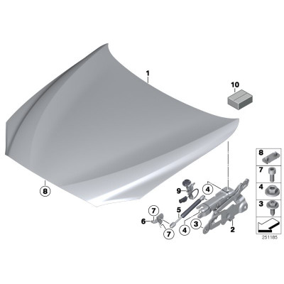 BMW 5 Seriya F10 (2010-2016), Kapotun fiksatoru Sağ-Sol. China, 41007270883/41007270884